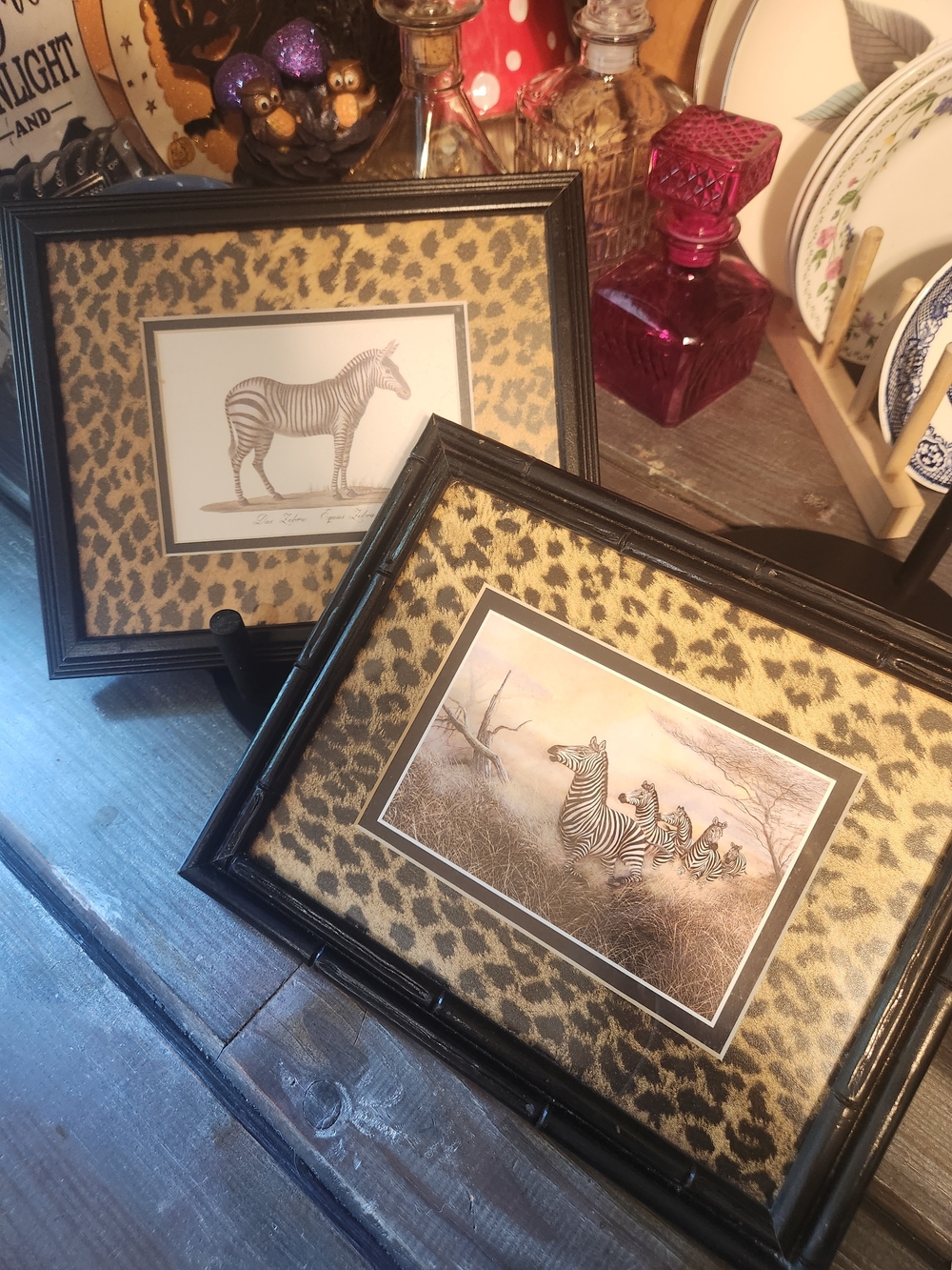 Regal Safari II/ Leopard Print Framed Zebra Art Set OF 2